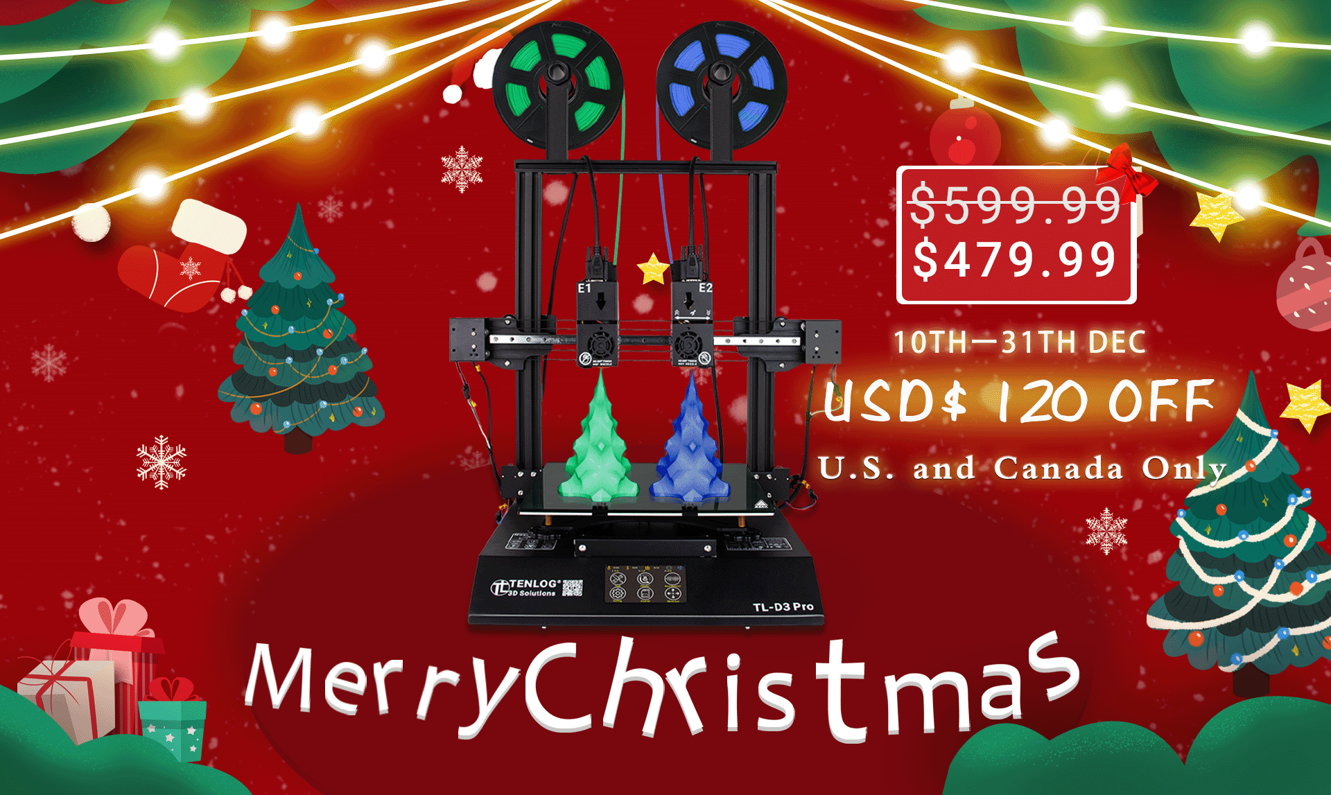 Merry Christmas TL-D3 Pro 120 OFF Tenlog 3D